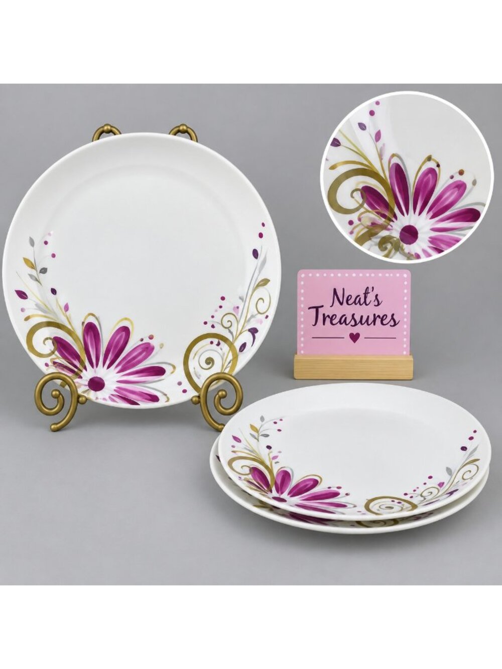 Gibson RETRO FLORAL Muticolored White Oven Safe Ceramic Salad Plates Set of 3